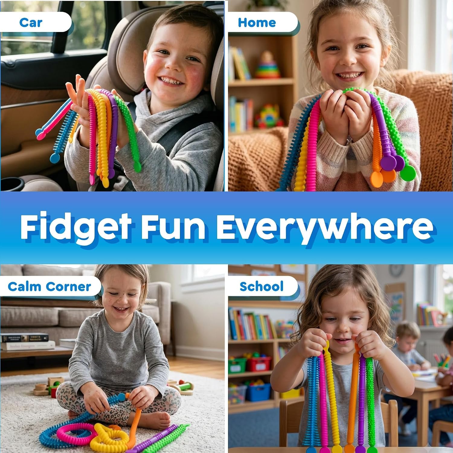 Stretchy Strings - Stimulating & Fun Fidget Toys for Kids - Hours of Fun - Non-Mouthable Toy 3+ - Super Sensory 6 Pack