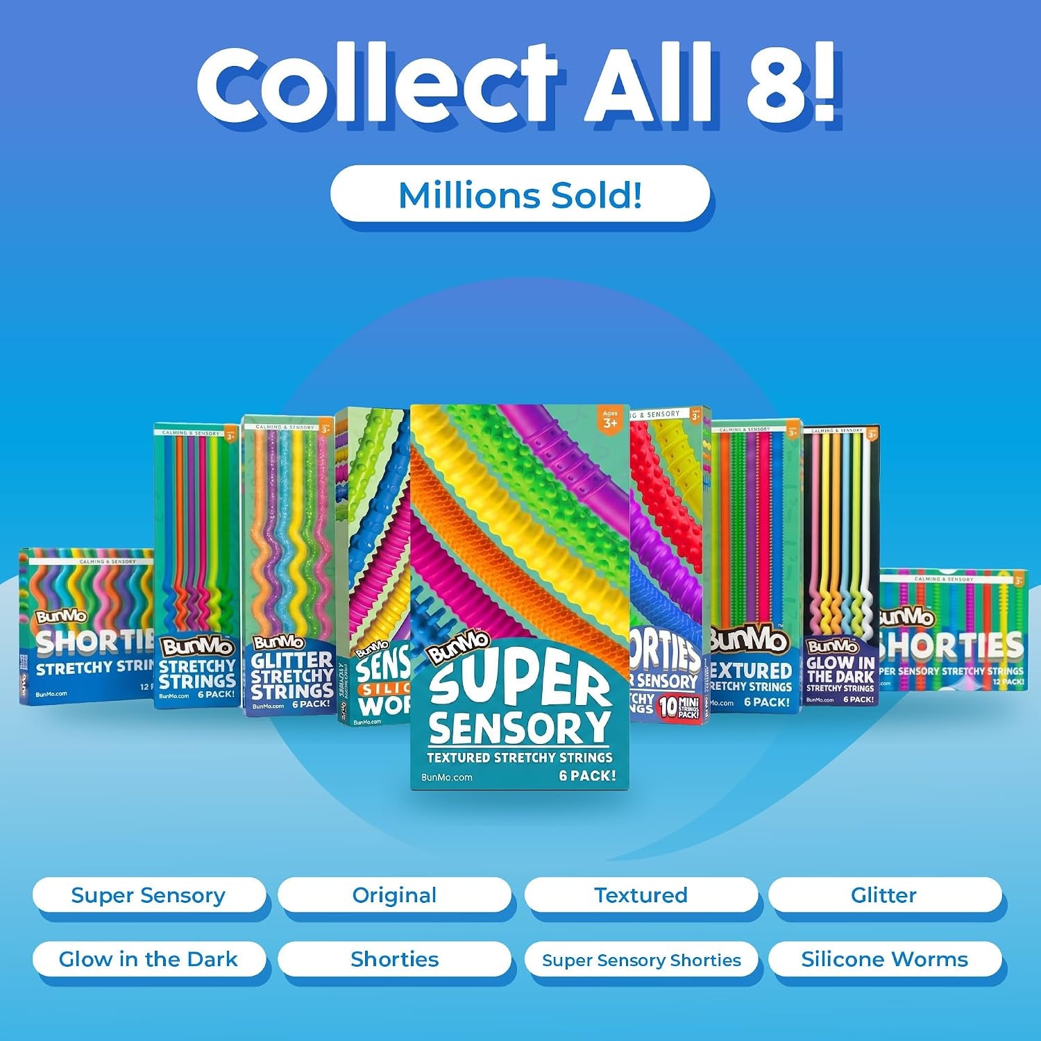 Stretchy Strings - Stimulating & Fun Fidget Toys for Kids - Hours of Fun - Non-Mouthable Toy 3+ - Super Sensory 6 Pack
