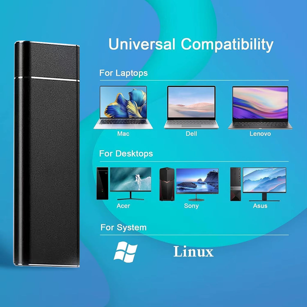 High-Speed Portable Metal Mobile SSD - 80GB to 16TB - USB 3.1 External Hard Drive - Sleek Black, Silver, Blue, Red Finishes