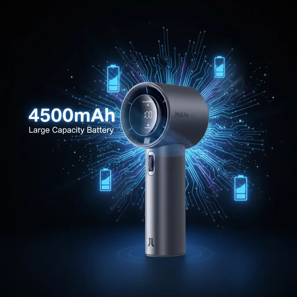 JISULIFE Portable Battery Powered Fan - 4500Mah, 100-Speed Dial, Digital Display, USB Charging, Cooling Personal Fan for Travel & Outdoor, Mens Gifts
