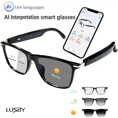 AI Interpretation Smart Glasses,160 Languages, Chat Gpt,Audio Glasses for Men and Women,Microphone and Speaker, HD Voice Calls and HIFI Music Quality,Hands-Free Calling,Color Changing Lens, Suitable for Riding,Driving,Travel,Easter Gift