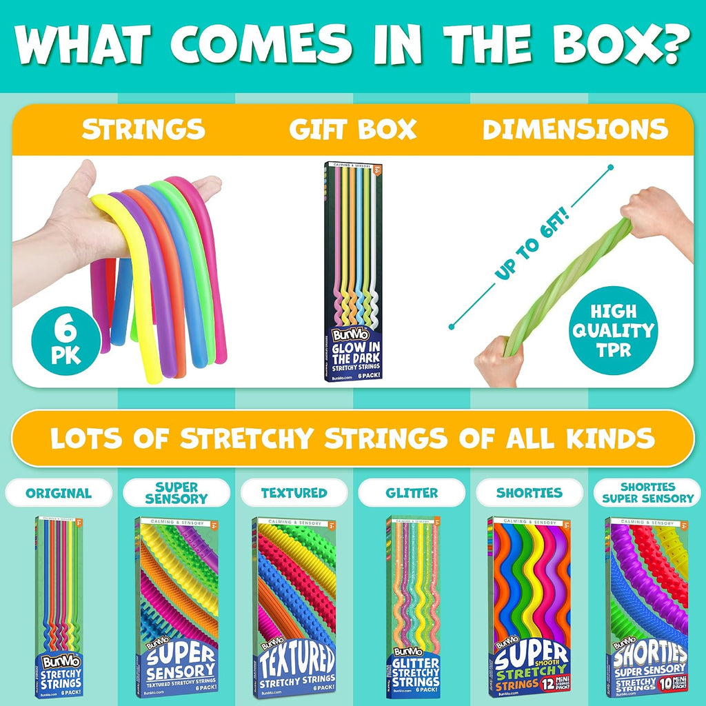 Exciting Glow in the Dark Stretchy Strings - 6 Pack of Sensory Fidget Toys for Kids 3+ - Perfect for Endless Fun and Creative Play!