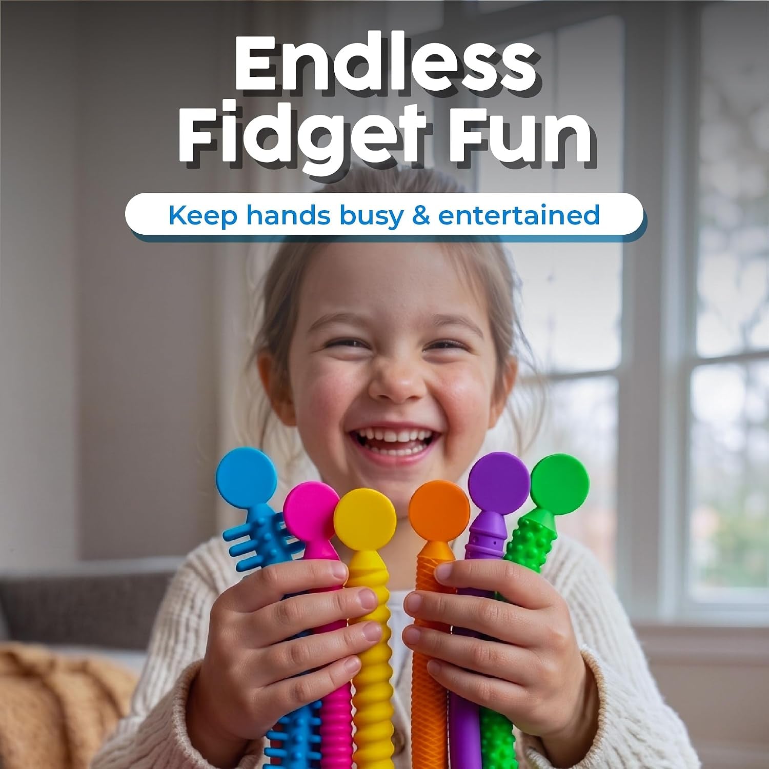 Stretchy Strings - Stimulating & Fun Fidget Toys for Kids - Hours of Fun - Non-Mouthable Toy 3+ - Super Sensory 6 Pack