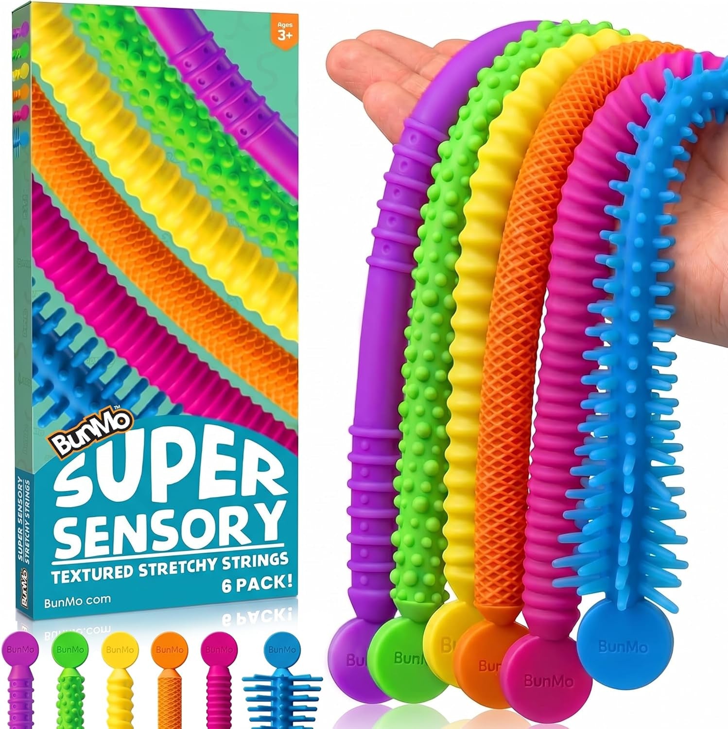 Stretchy Strings - Stimulating & Fun Fidget Toys for Kids - Hours of Fun - Non-Mouthable Toy 3+ - Super Sensory 6 Pack