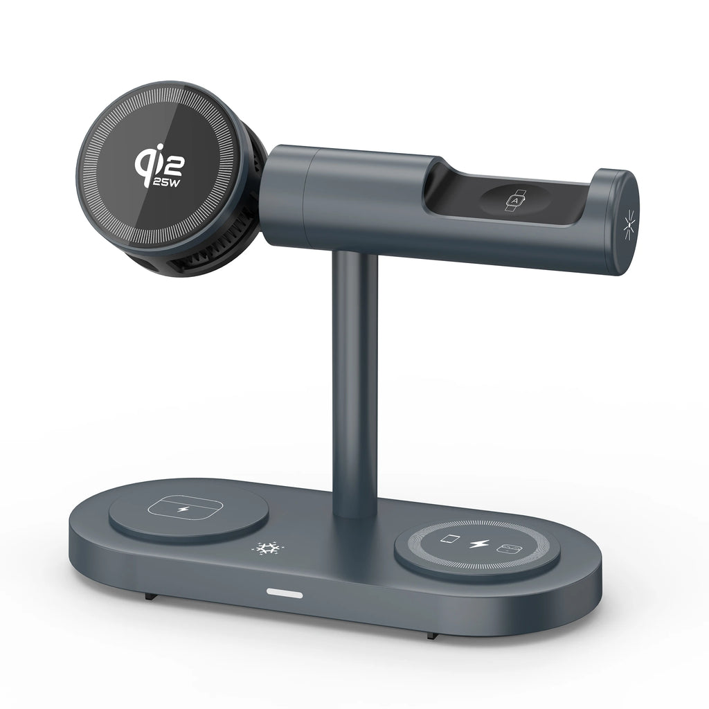 Revolutionary 7-in-1 Magnetic Wireless Charger with LED Light & Cooling Fan - Fast Qi2 Charging for 2 Phones & Smartwatch