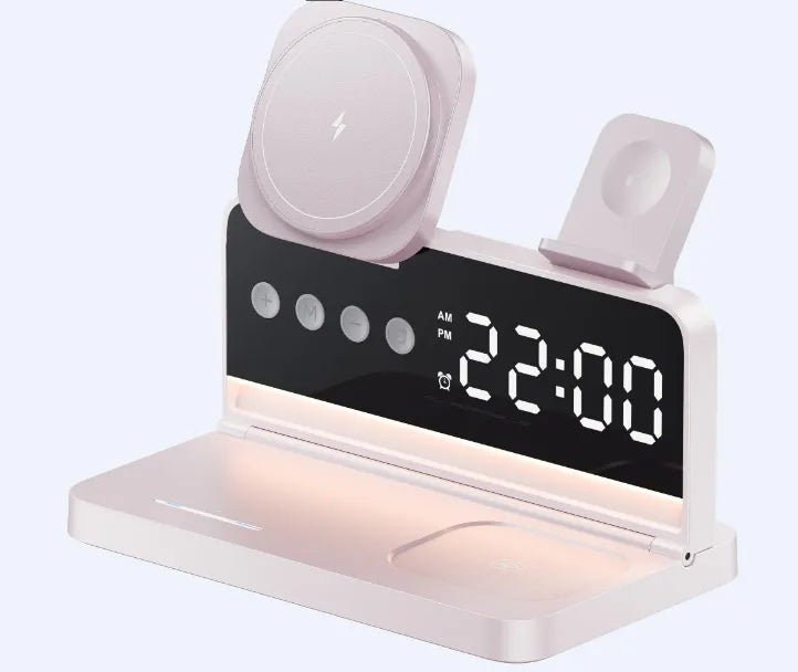 Revolutionize Your Charging Experience with the 5-in-1 Qi2 Magnetic Wireless Charger Stand - Fast Charging Station for iPhone, Samsung, iWatch, and AirPods with LED Night Light & Alarm Clock