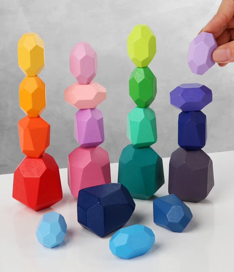 Explore the Joy of Learning with Our Nordic Montessori Rainbow Stacking Toy - Wooden Balance Building Blocks for Kids Aged 3-6!