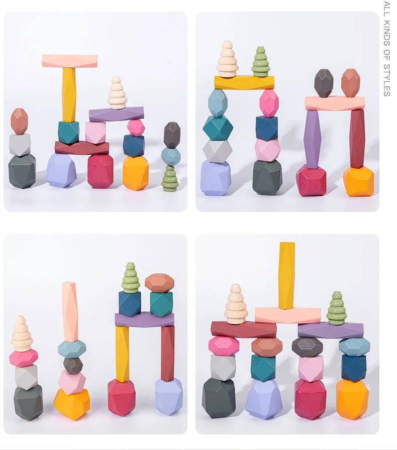 Explore the Joy of Learning with Our Nordic Montessori Rainbow Stacking Toy - Wooden Balance Building Blocks for Kids Aged 3-6!