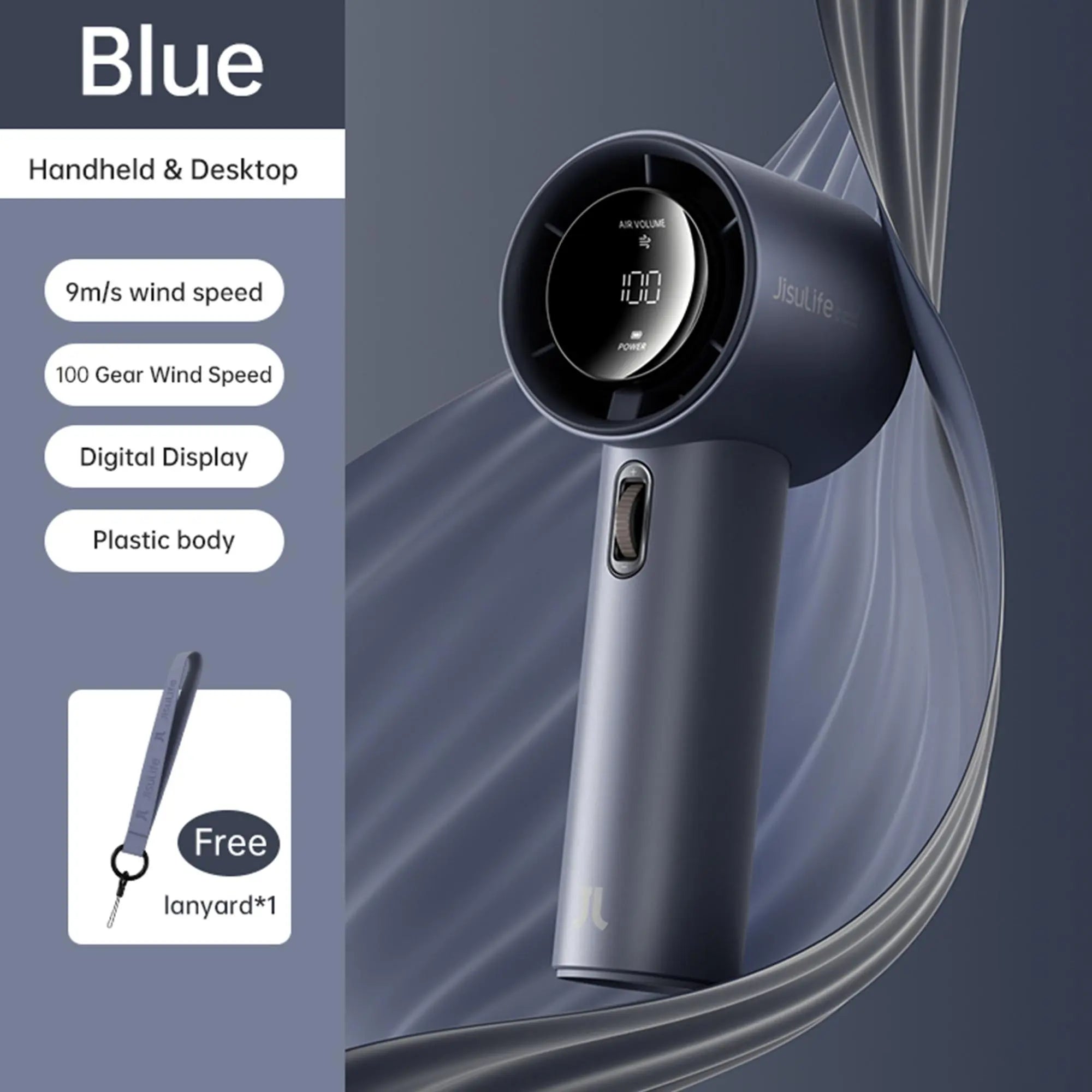 JISULIFE Portable Battery Powered Fan - 4500Mah, 100-Speed Dial, Digital Display, USB Charging, Cooling Personal Fan for Travel & Outdoor, Mens Gifts