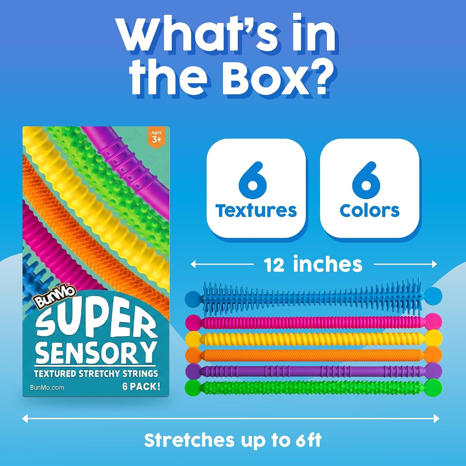 Stretchy Strings - Stimulating & Fun Fidget Toys for Kids - Hours of Fun - Non-Mouthable Toy 3+ - Super Sensory 6 Pack